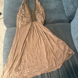 Sky Tan Backless Dress with Beaded Detail